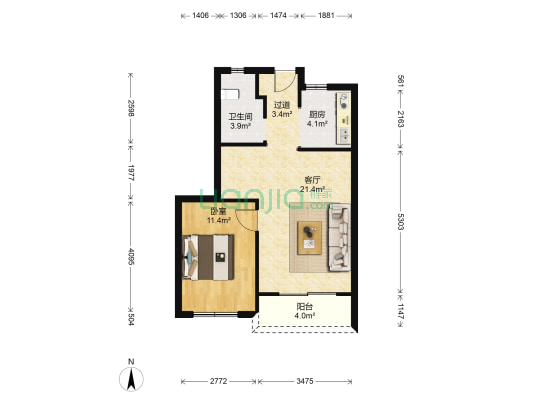 华兴名盛苑 1室1厅1卫 91平方