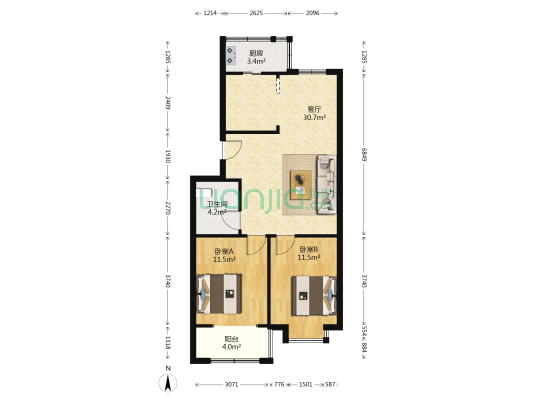 小站福润庭苑 2室1厅1卫 82平方