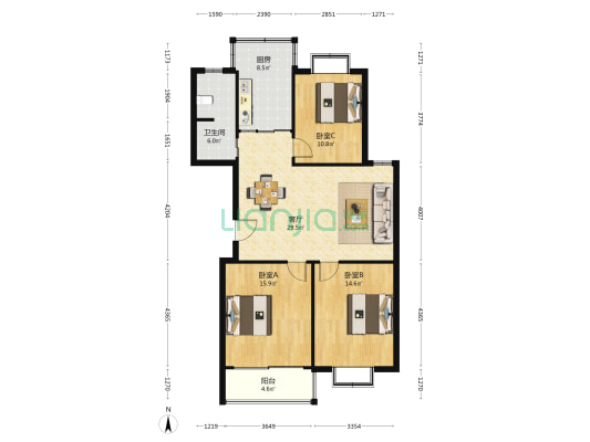 和风雅居 3室1厅1卫 115平方