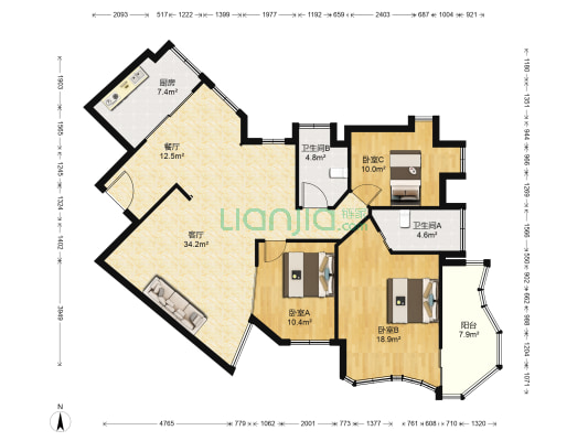 金德景园 3室2厅2卫 138平方
