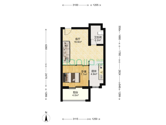 兴盛铭仕城 1室1厅1卫 54平方
