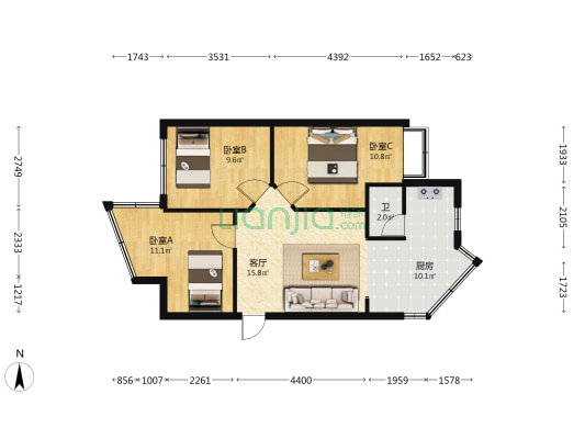 西昌路564号 3室1厅1卫 64平方