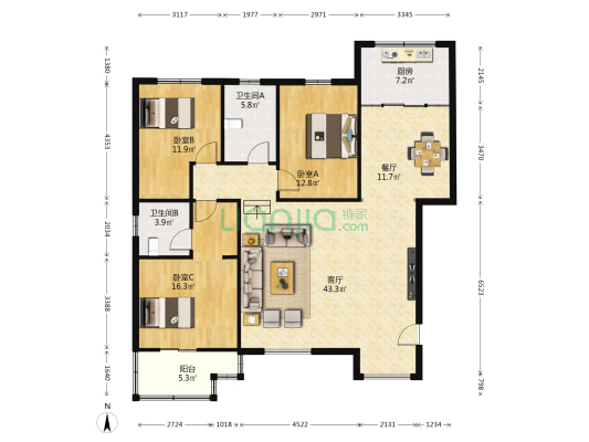 颐泽花园芙蓉苑 3室2厅2卫 220平方