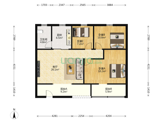 繁华路 3室1厅1卫 94平方