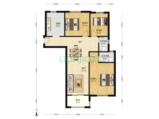 丰盛凤凰左岸 3室1厅2卫 114平方