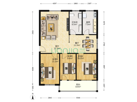怡和家园 3室2厅1卫 121平方