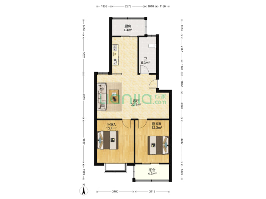 江晨园 2室1厅1卫 90平方