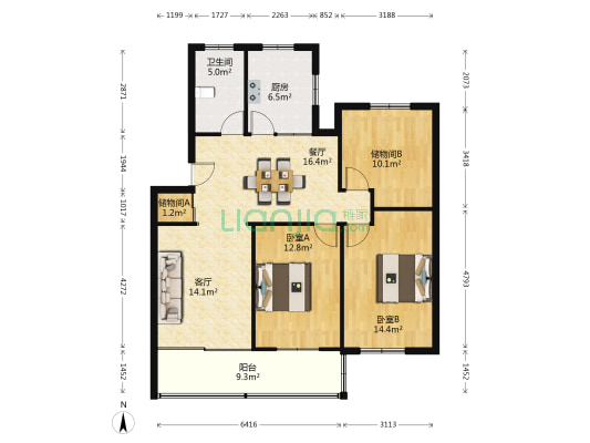 新桃园 2室2厅1卫 106平方