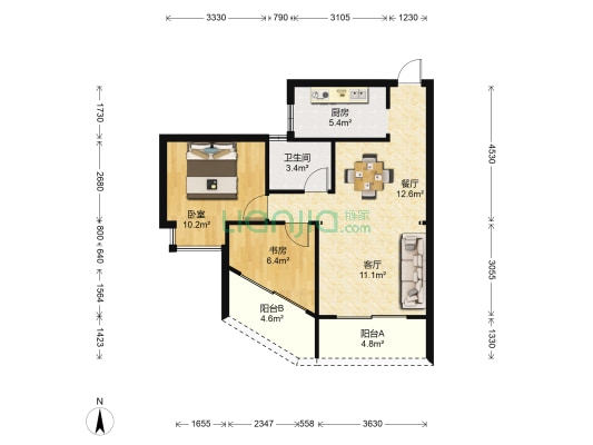 华鼎·幸福里 2室2厅1卫 75平方