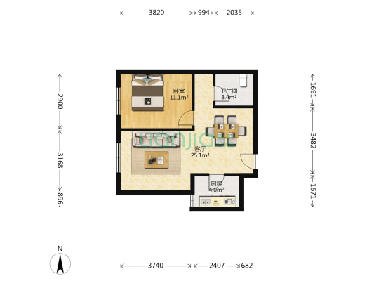 金隅滨和园2号院 1室1厅1卫 62平方