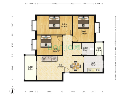 芳满庭 3室1厅1卫 107平方