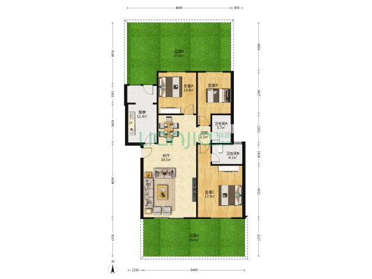 金晖花园 3室1厅2卫 116平方