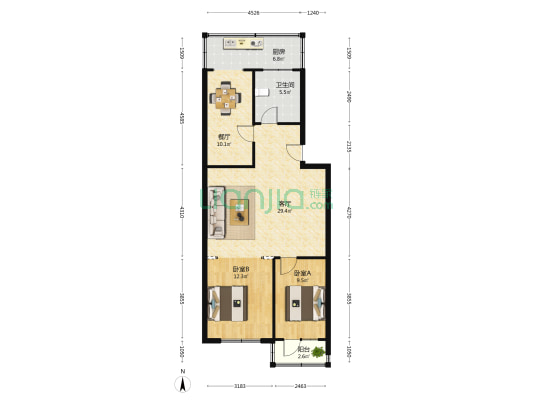 万寿路8号 2室2厅1卫 91平方