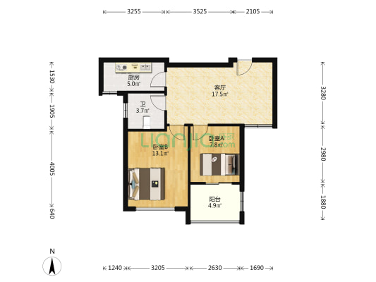 柏润花园 2室1厅1卫 71平方