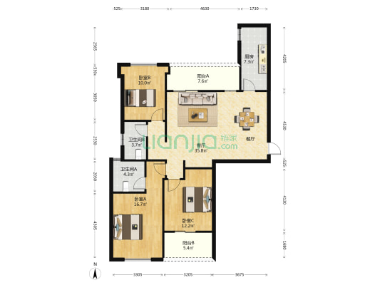 名城紫金轩 3室1厅2卫 124平方