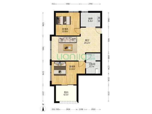 天乐云都 2室1厅1卫 87平方