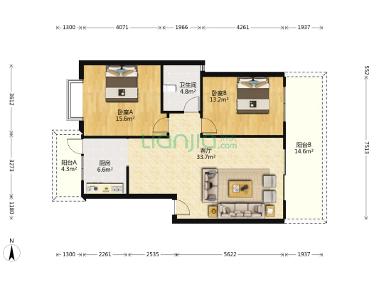 时代星岛2期 2室1厅1卫 91平方