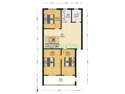 荀山花苑 3室1厅1卫 92平方