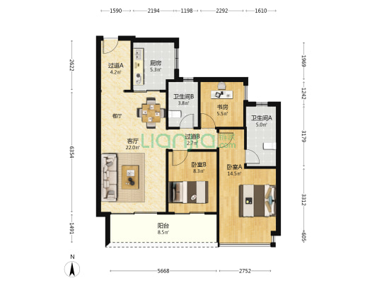 中山宝龙城 3室1厅2卫 96平方