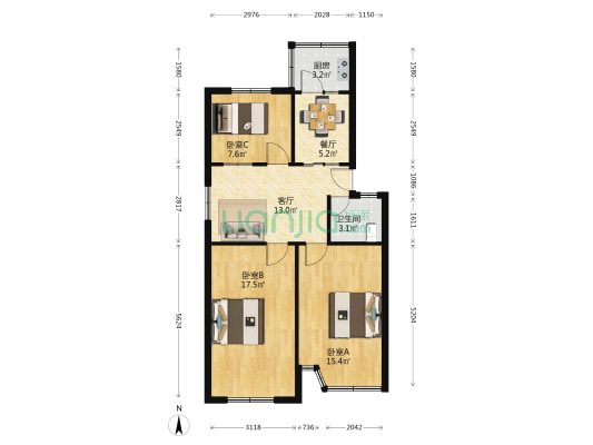 凤凰楼小区 3室2厅1卫 78平方