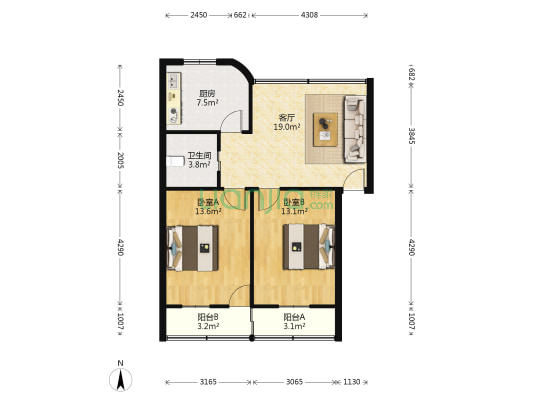 华恒公寓 2室1厅1卫 72平方