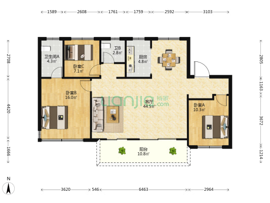 南舜旺府 3室1厅2卫 128平方