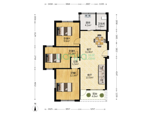宝平街住宅小区 3室2厅1卫 85平方