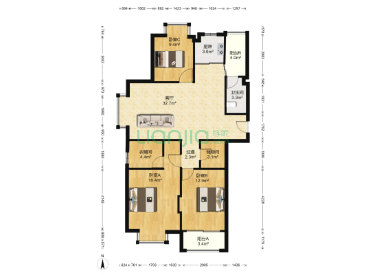 滨州景园 3室1厅1卫 127平方