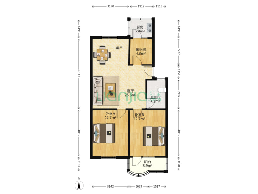 园丁禾小区 2室1厅1卫 76平方