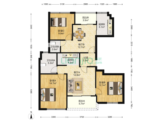 三凤雅苑二期 3室2厅2卫 127平方