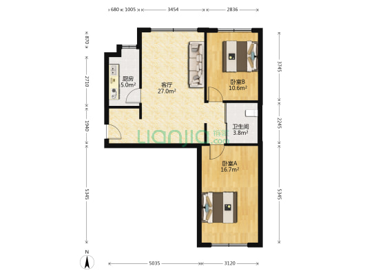 万晟爱琴海B区 2室1厅1卫 89平方