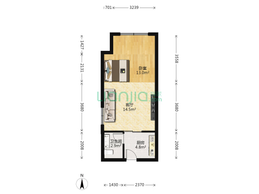 新世纪华庭 1室1厅1卫 54平方