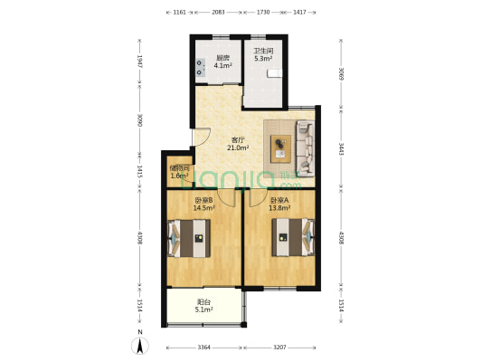 利翔公寓 2室1厅1卫 81平方