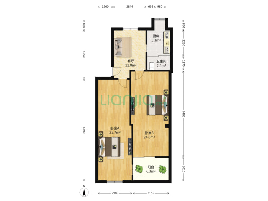园林公司家属院 2室1厅1卫 57平方