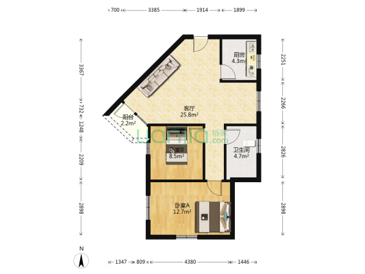 丽城花园 2室1厅1卫 78平方