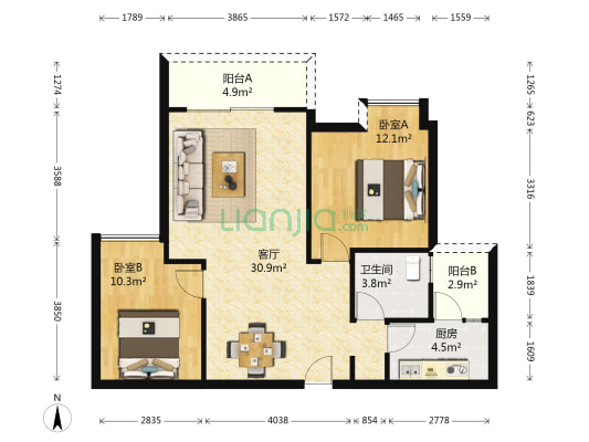 锦绣新城 2室1厅1卫 82平方