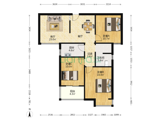 正商城和园7号院 3室1厅1卫 106平方