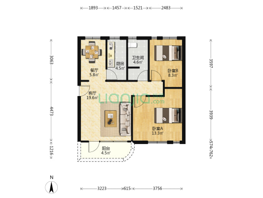 曲尺楼 2室2厅1卫 69平方