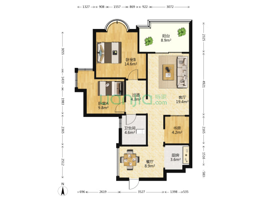 海岸豪庭 3室2厅1卫 94平方