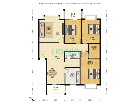 千和银杏花苑 2室2厅1卫 135平方