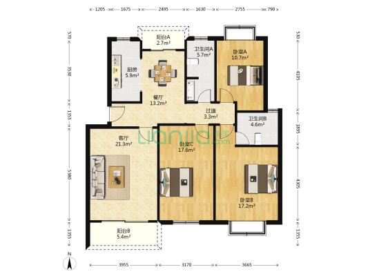 金都雅苑 3室2厅2卫 129平方