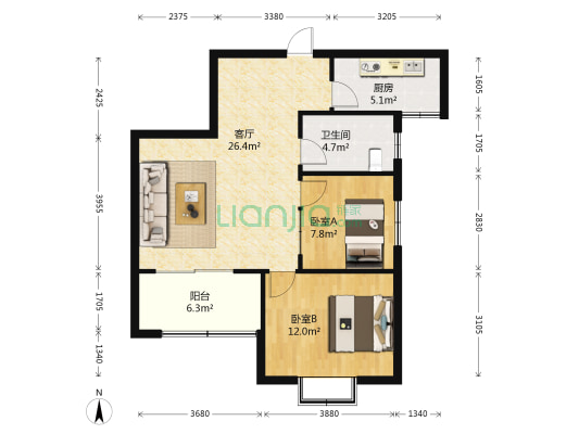 娄汀苑 2室1厅1卫 84平方