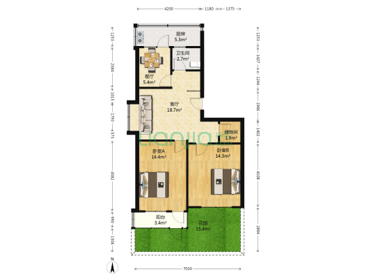 千佛山西路4号院 2室2厅1卫 83平方