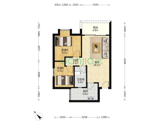 力诚汾水花园 2室1厅1卫 69平方