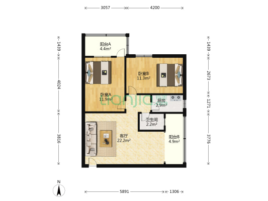 康雅花园 2室1厅1卫 72平方