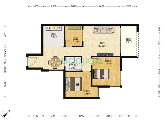 渝铁西苑 3室1厅1卫 87平方