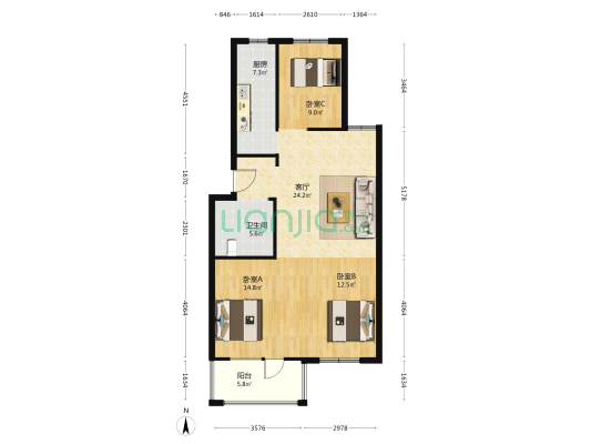 芝景苑 3室1厅1卫 101平方