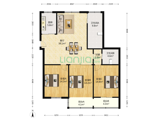 千禧园 3室1厅2卫 134平方