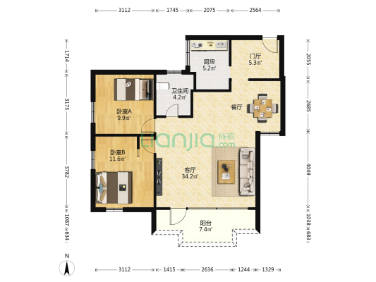 光明路 2室1厅1卫 85平方