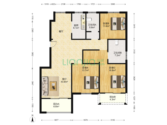 柒星苑 3室1厅2卫 145平方